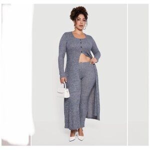 Love University 2 Piece Outfit Set Ribbed Knit Legging Split Hem Long Sweater 3X